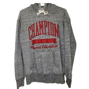 Vintage Champion Gray & Red Physical Education Hoodie Men's Medium